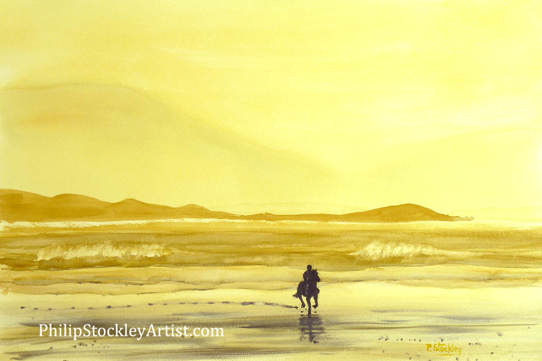 Horse riding on beach in Laytown, County Meath, Ireland.