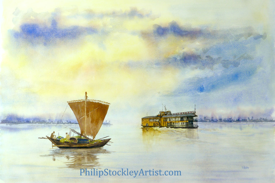 The Rocket paddle steamer and the cargo sailing boat, Bangladesh